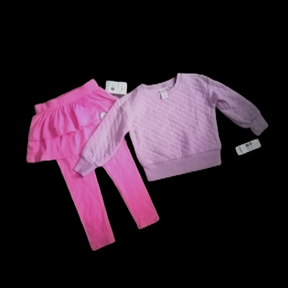 Carter's Purple Quilted Sweater & Okie Dokie Pink Skirt Leggings. Sz. 3T.  NWT!